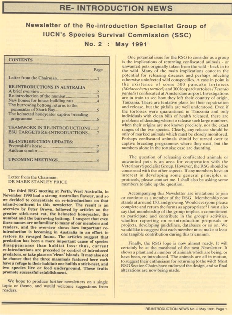 Cover of Re-introduction News May 1991