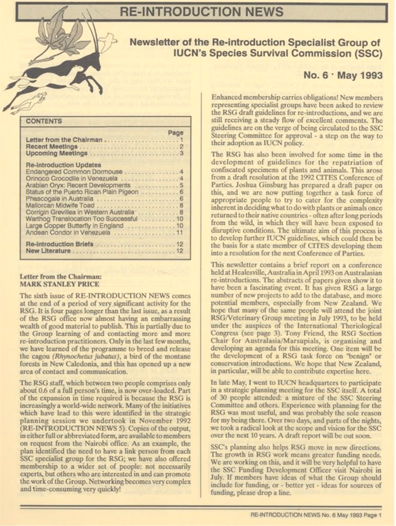 Cover of Re-introduction News May 1993