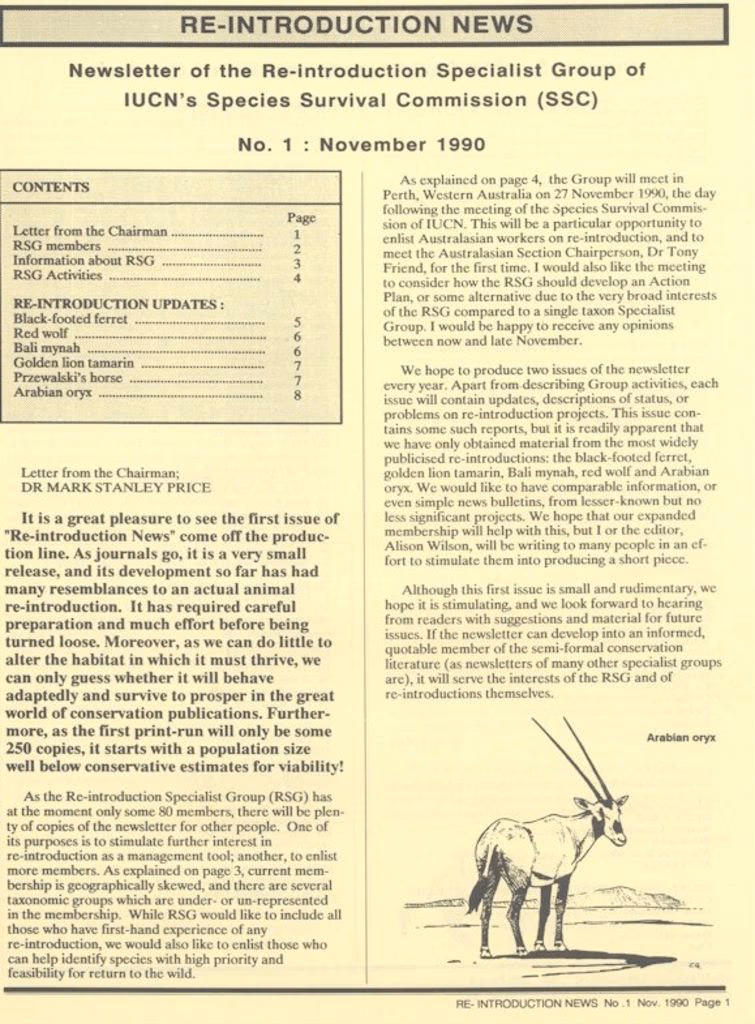 Cover of Re-introduction News November 1990