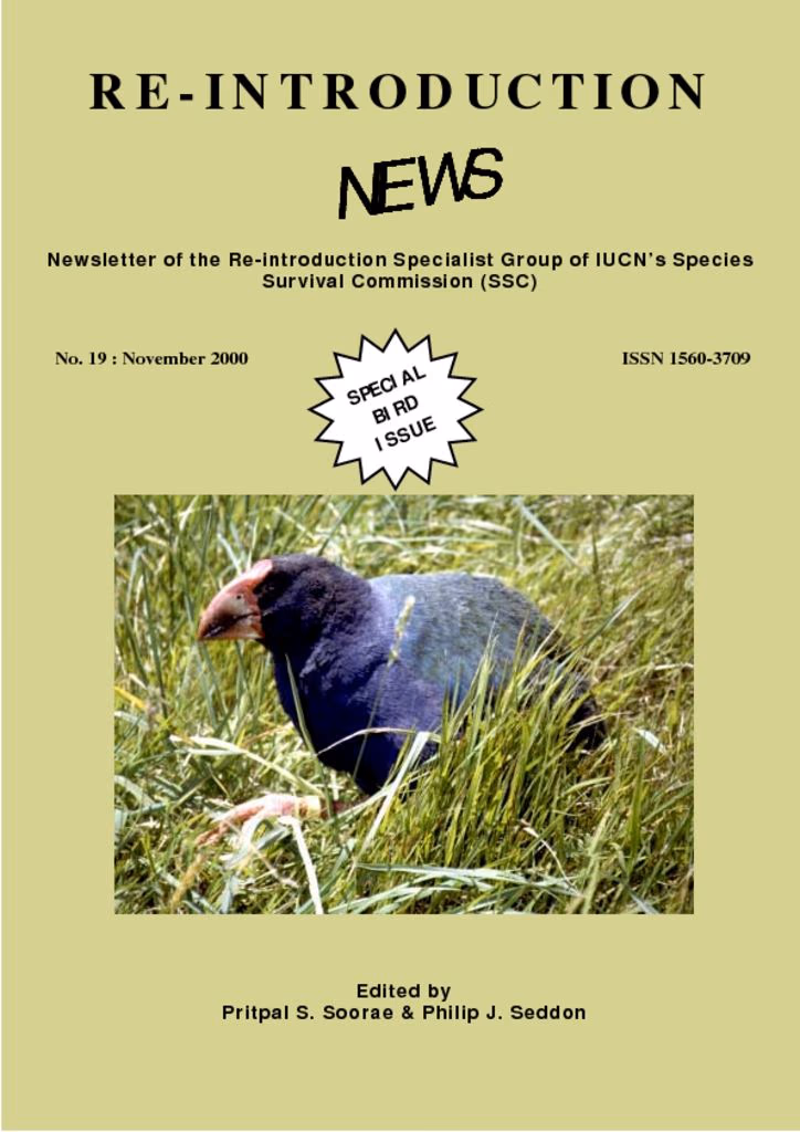 Cover of Re-introduction News November 2000