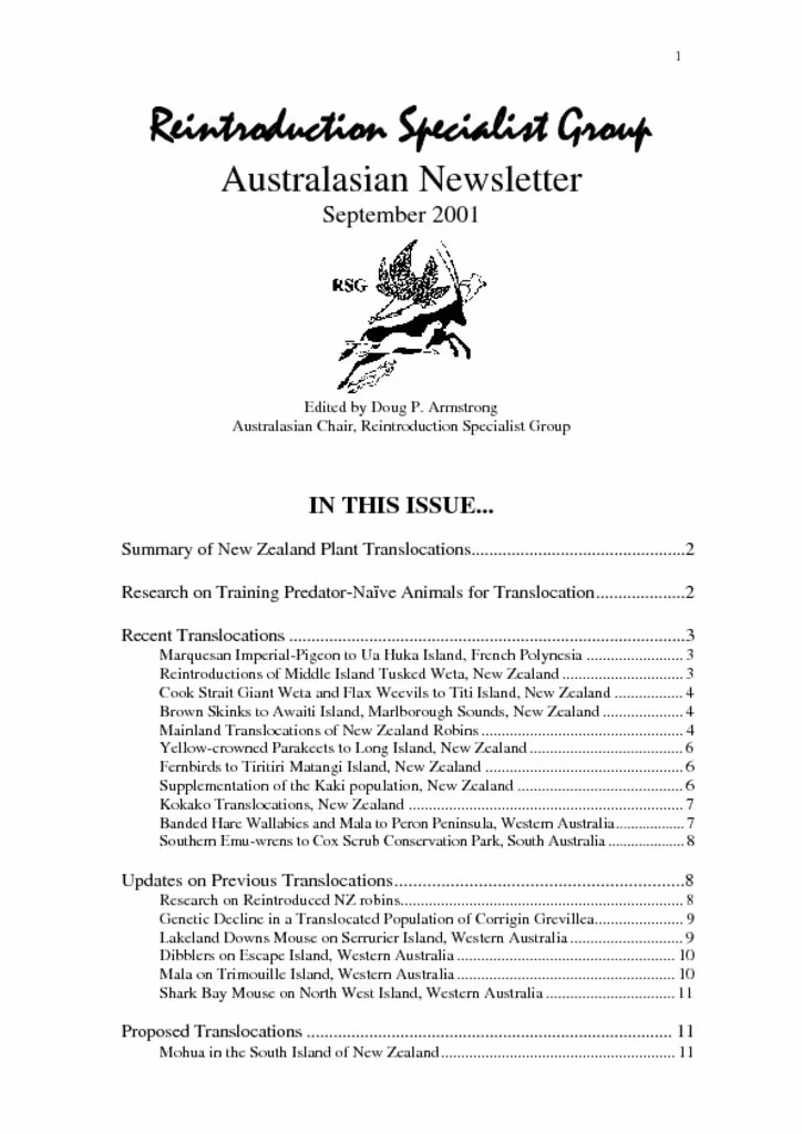 Cover of RSG Australasian Newsletter 2001