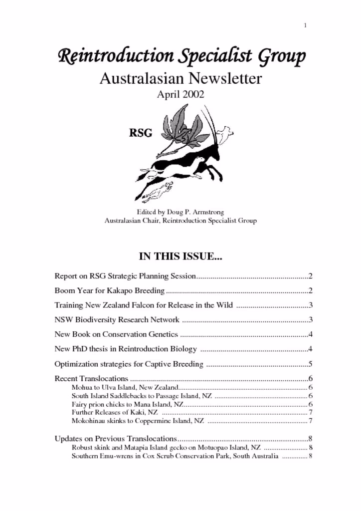 Cover of RSG Oceania Newsletter 2002