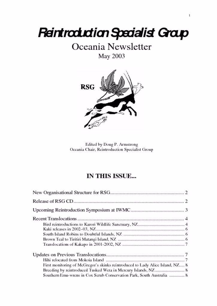 Cover of RSG Oceania Newsletter 2003