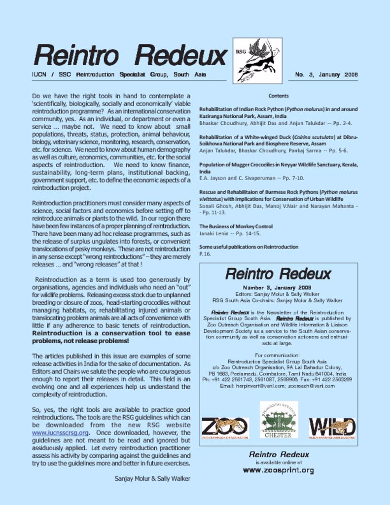 Cover of Reintro Redeux January 2008