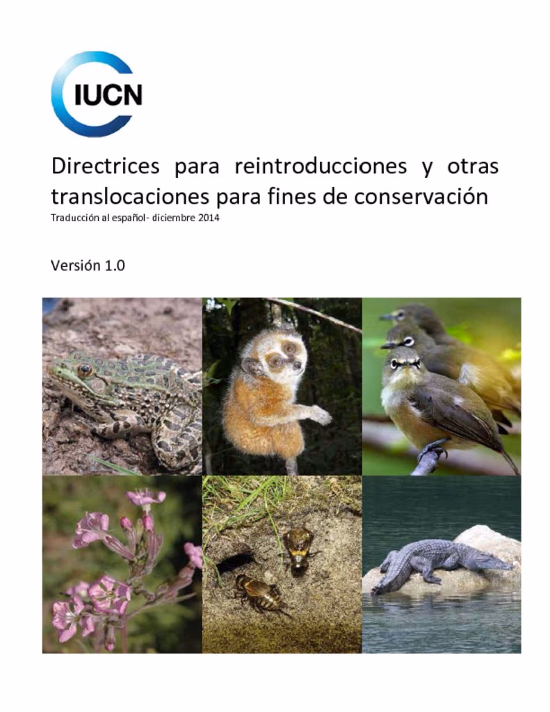 Cover of Guidelines for Reintroductions and Other Conservation Translocations – Spanish